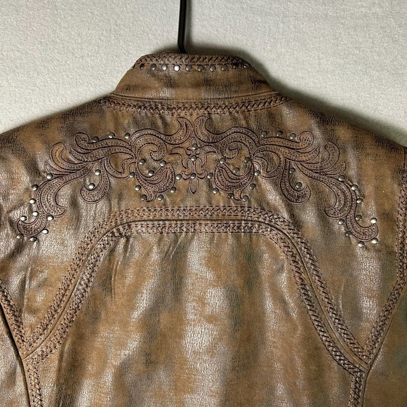 Reba McEntire Leather Jacket Womens Small Brown Western Country Vegan Studded - Picture 7 of 11